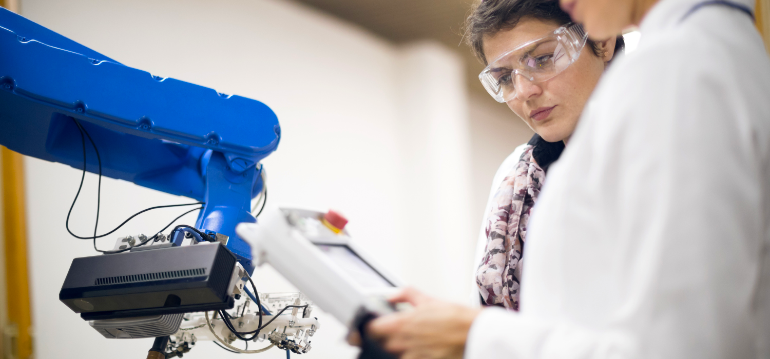 A woman works in a semiconductor setting