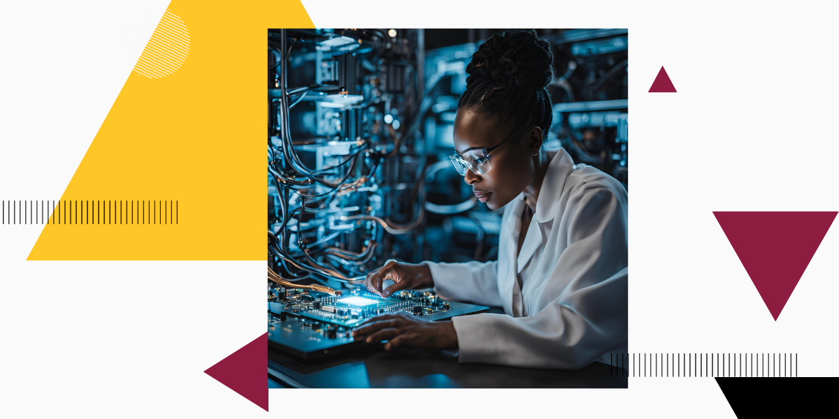 Woman working at quantum computer