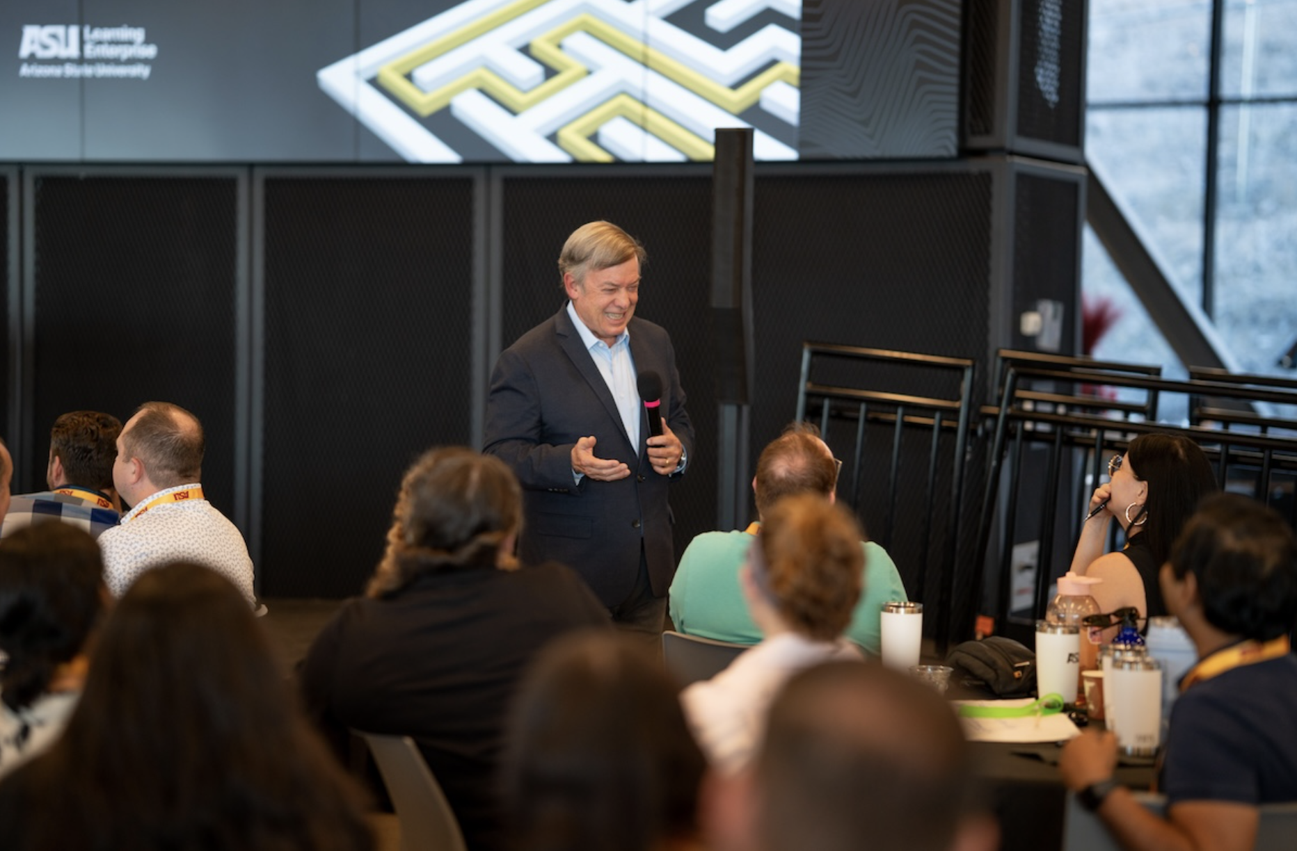 President Crow addressing the audience at the first-ever ASU Learning Summit, hosted by Learning Enterprise in 2025